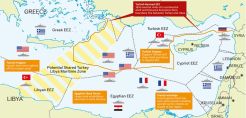 O χάρτης διεκδικήσεων και πολεμικών πλοίων στην Ανατολική Μεσόγειο